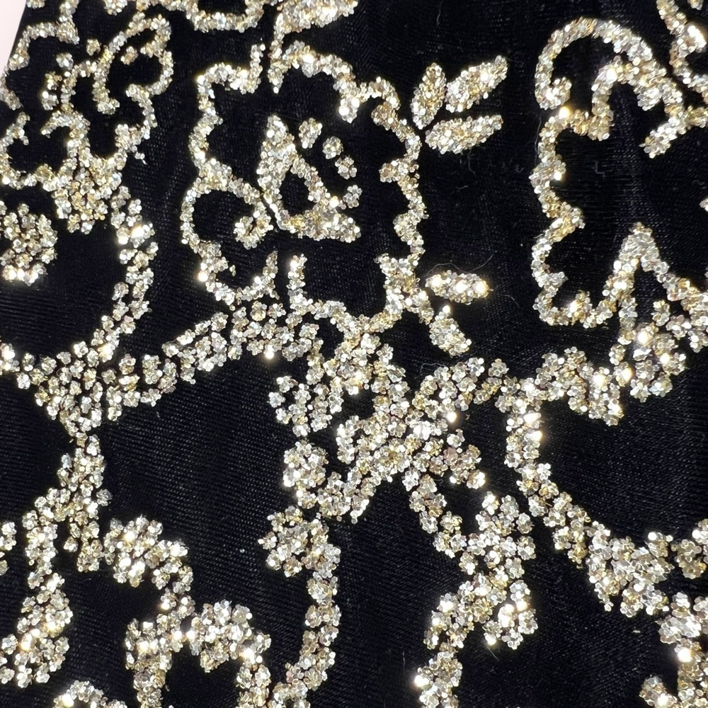 Jessica McClintock GUNNE SAX Vintage Black Velvet Gold Glitter Strapless Dress - Picture 7 of 8